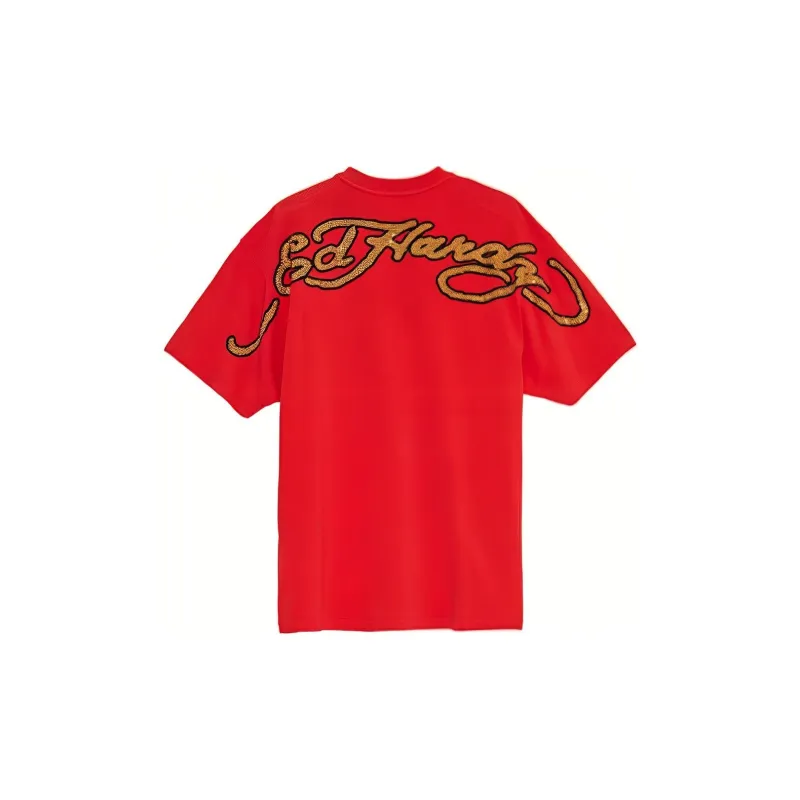 Ed Hardy T Shirts Men Warm Neon Rose Red-1