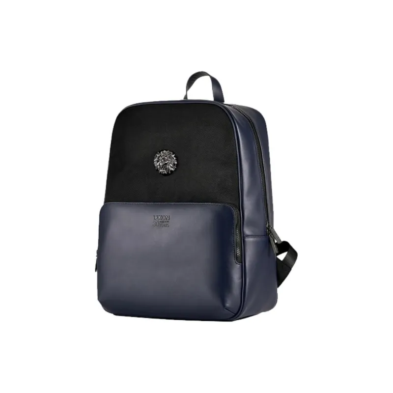 LEXON Leather With Polyester Backpack Regular Men's Black/Blue-8