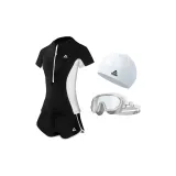 Black Swimsuit+White Swim Goggles+White Swimming Cap