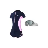 Blue Swimsuit+White & Gray Swim Goggles