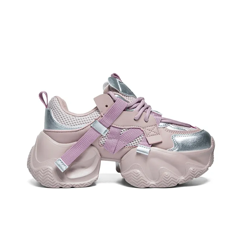 Warrior Abrasion Resistant, Breathable, Lightweight, Height Increasing Low Top Chunky Sneakers Women's Purple Silver-1