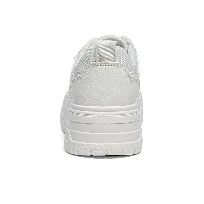 Warrior Student Platform White Sneakers Lightweight And Breathable Low Top Skateboard Shoes Women's Beige-2