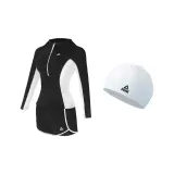 Black Swimsuit+White Swimming Cap