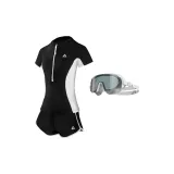 Black Swimsuit+White Gray Swim Goggles