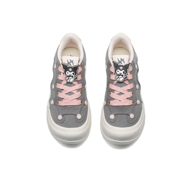 Sanrio x XTEP Slip Resistant Low Top Skateboard Shoes Women's White Gray Pink-3