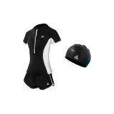 Black Swimsuit+Black Swimming Cap