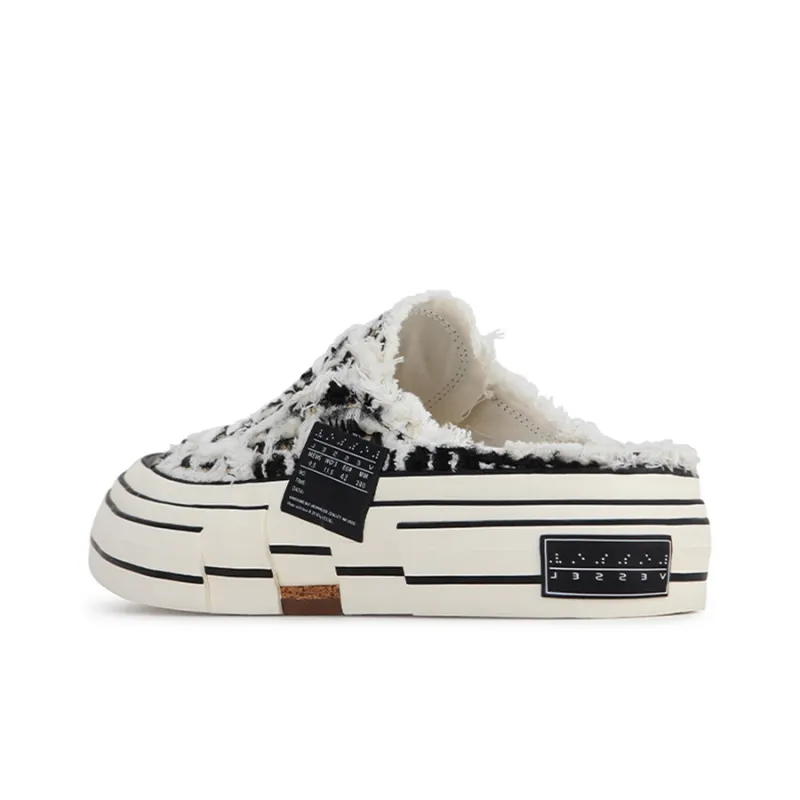 VESSEL G.O.P. Slip On 'Mixed Tweed' Low Top Canvas Shoes Unisex Black White-3