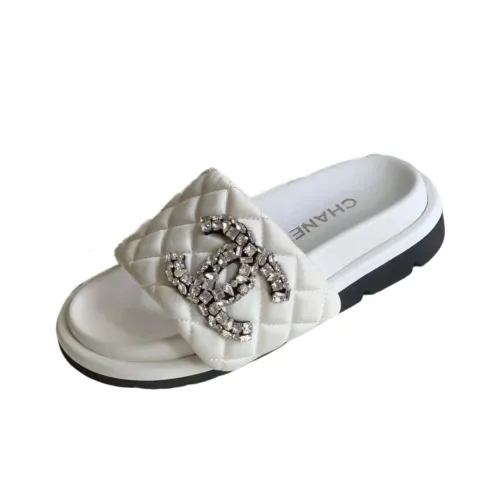 chanel Launch Slide Slippers Women's White