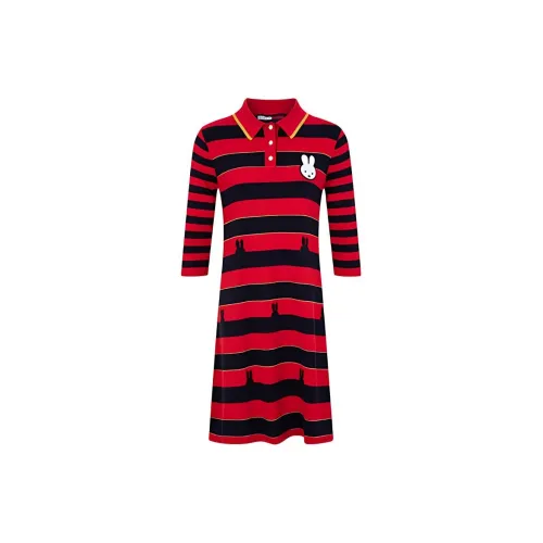 Miffy X Tommy Hilfiger Short-Sleeved Dresses Women's Red/Black Stripes