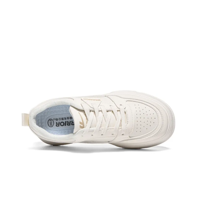 Warrior Student Platform White Sneakers Height Increasing Lightweight Breathable Low Top Skateboard Shoes Women's Beige-2