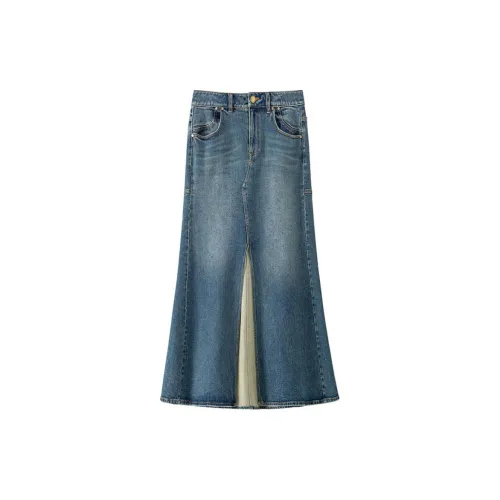 Roselingling Denim Long Skirts Women's Matte Misty Blue