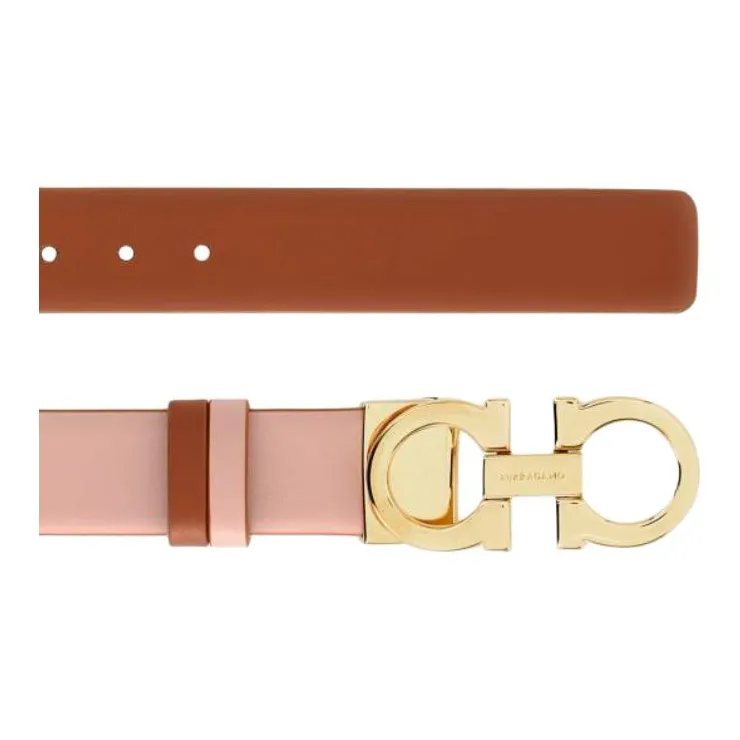 FERRAGAMO Gancini Double Sided Design Calfskin Leather Belts Women's Pink Width 2.5cm-2