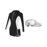 Black Swimsuit+White Swim Goggles