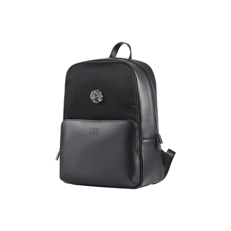 LEXON Leather With Polyester Backpack Regular Men's Black/Blue-3