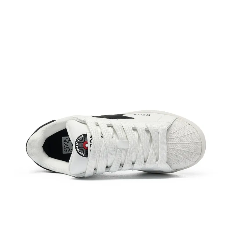 GZOZ Anti Slip And Wear Resistant Lightweight Low Top Skateboard Shoes Unisex White Black-2