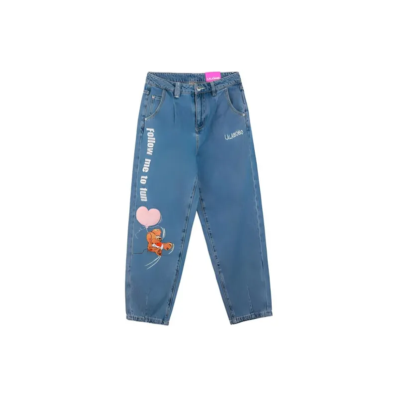 LALABOBO Jeans Women's Medium Blue White-1