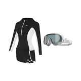 Black Swimsuit+White Gray Swim Goggles