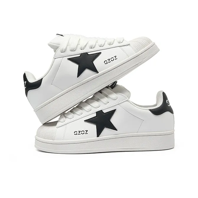 GZOZ Anti Slip And Wear Resistant Lightweight Low Top Skateboard Shoes Unisex White Black-5