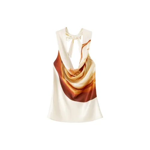 Roselingling Tank Tops Women's Sunset Orange Annual Ring Flower