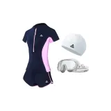Blue Swimsuit+White Swim Goggles+White Swimming Cap
