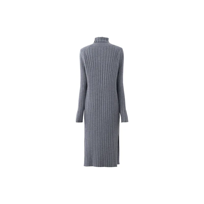 SOON FLOWER Long Sleeved Dresses Women's Gray-1