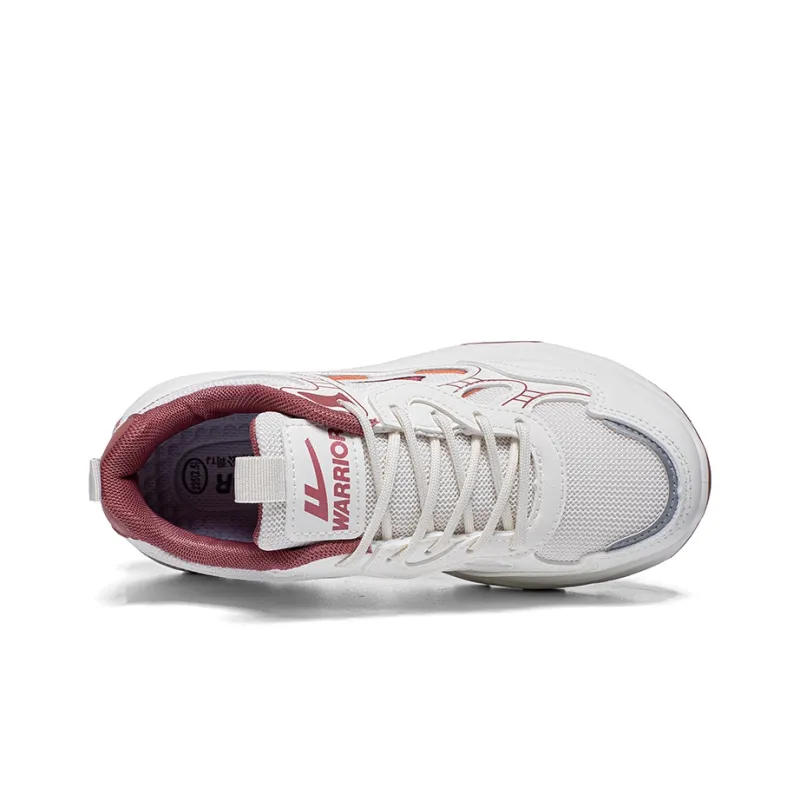 Warrior Students Platform Chunky Sneakers Lightweight And Breathable Low Top Casual Shoes Women's Beige Rose Red-2