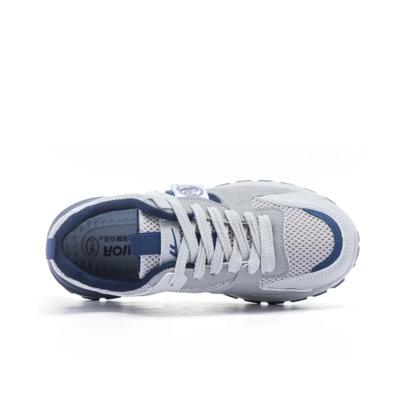 Warrior Students Mesh Casual Shoes Durable Breathable Lightweight Low Top Chunky Sneakers Unisex Gray Blue-2