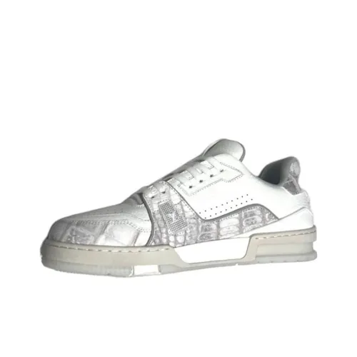 LOUIS VUITTON Trainer Low-Top Skateboard Shoes Unisex White Gray