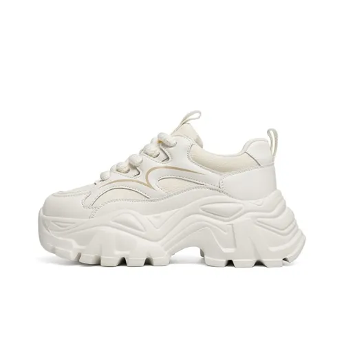 RED DRAGONFLY Anti Slip And Wear Resistant Height Increasing Low Top Chunky Sneakers Women's Beige