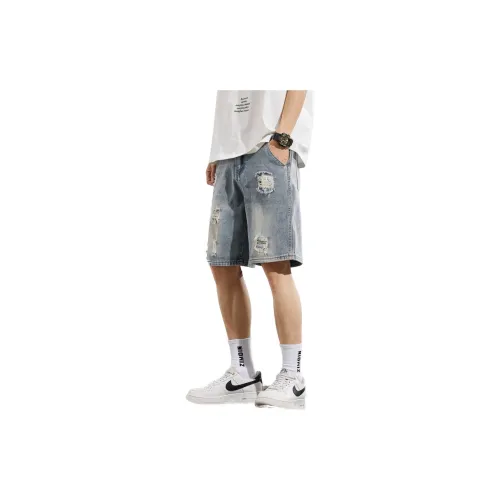 HUANQIU Denim Shorts Men Light Blue