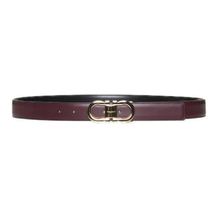 FERRAGAMO Double-Sided Design Calfskin Leather Belts Men's Burgundy-0