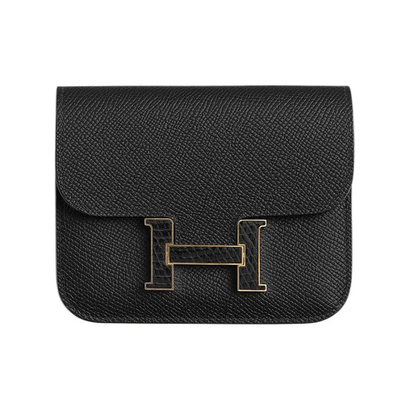 HERMES Constance Slim Epsom Calfskin Brushed Nile Lizard Skin Wallet Women's 89 Noir Black-0