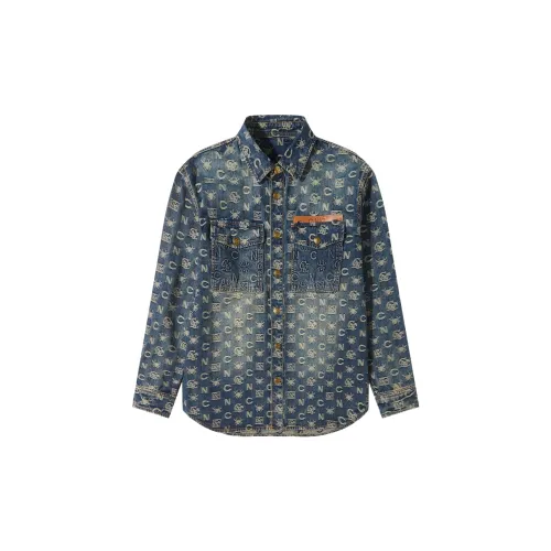 C'N'C Trend Series Denim Jackets Men Blue Floral Pattern