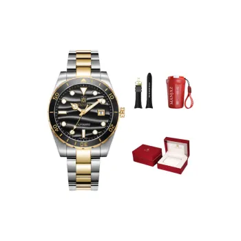 MANJAZ Automatic Mechanical Movement Stainless Steel Watchband Watch Men's Watches Black Dial