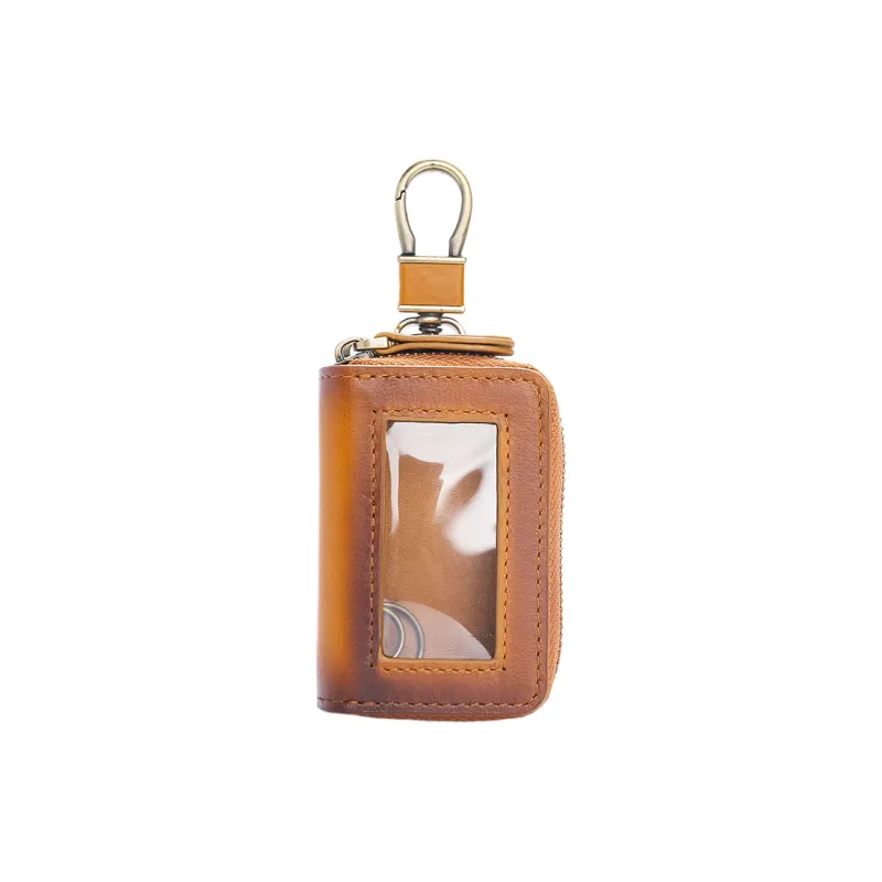 OUZIHUANG Cow Leather Key Pouch Small Size Men's Brown-1