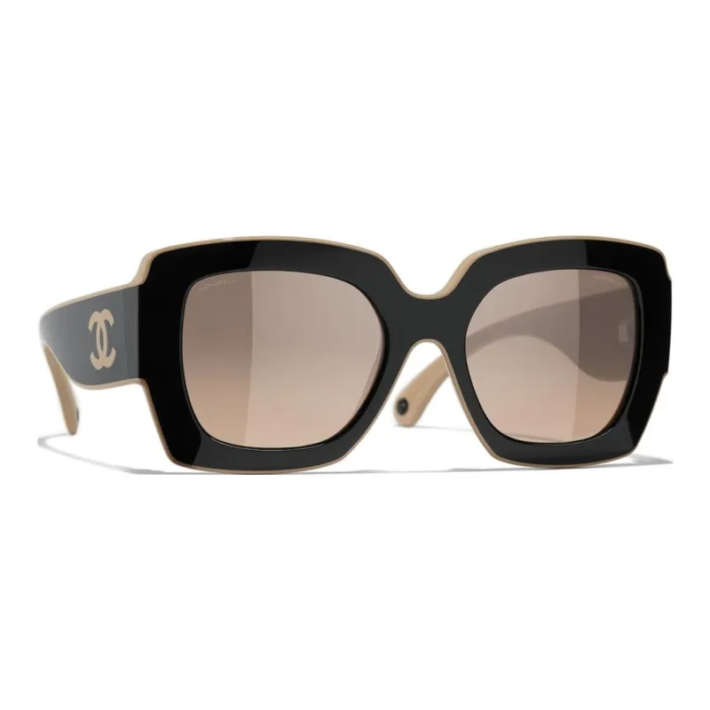 CHANEL Acetate Square Sunglasses Women's Black-1