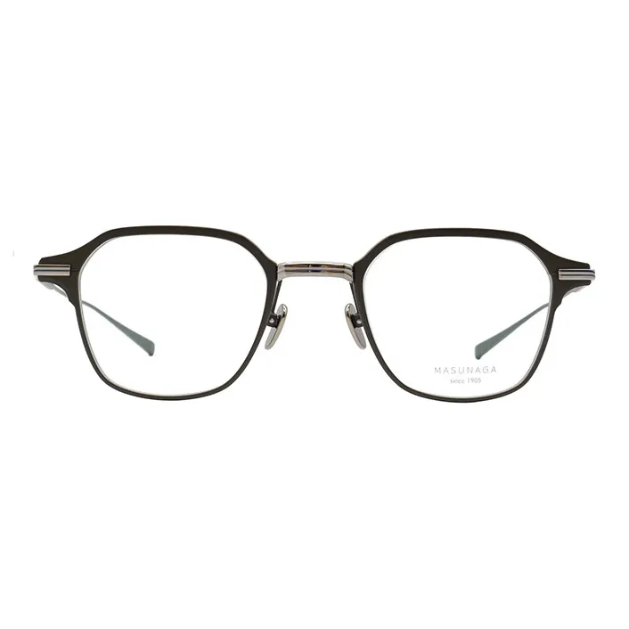 MASUNAGA Titanium Square Eyeglass Frames Unisex Brown Green-1