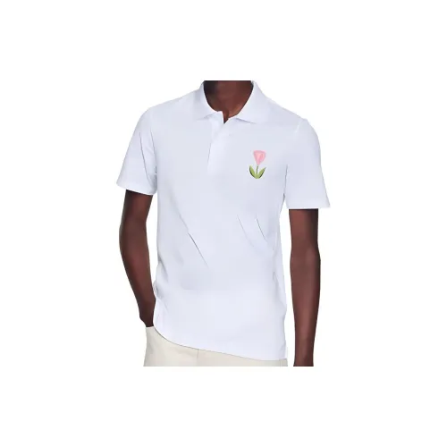 Sandro Polo Shirts Men White Pink Embroidery