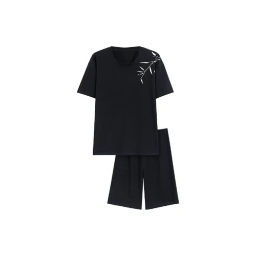 Sleep Students Dormitory Home Outerwear Ready Pajama Set Men's Black