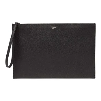 FENDI Calfskin Clutch Medium Size Unisex Black