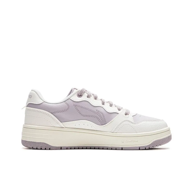 LiNing Tianji Soft Slip Resistant Cushioning Abrasion Resistant Low Top Skateboard Shoes Women's White Purple-1