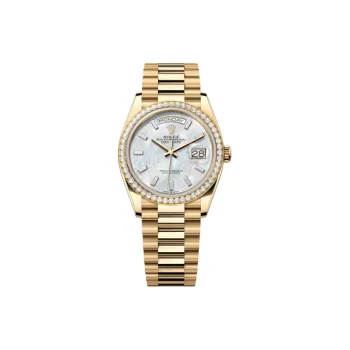 ROLEX Week type Calendar Automatic Mechanical Movement Women's Watch 36mm White Dial 18K Gold Watch Case 18K Gold Strap