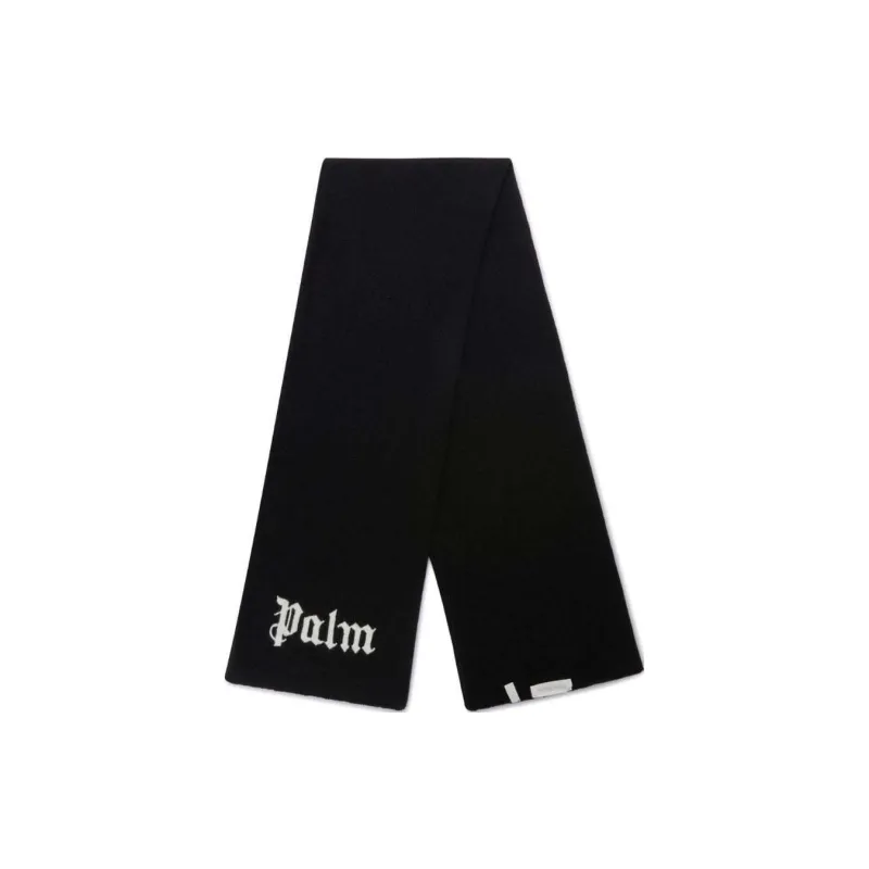 PALM ANGELS Logo Embroidered Knitted Rectangular Scarf-1