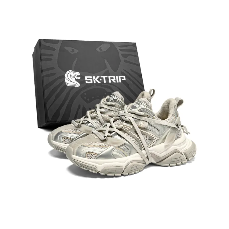 SK.TRIP Crossbow Series Chunky Sneakers Unisex Low Top Jet Black/Phantom Gray/Clear Azure Blue/Distressed Jet Black/Distressed Phantom Gray/Distressed Clear Azure Blue-0