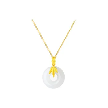 CHINA GOLD Pendant Includes Gold Plated S925 Sterling Silver Chain Pale Greenish White Jade Women's