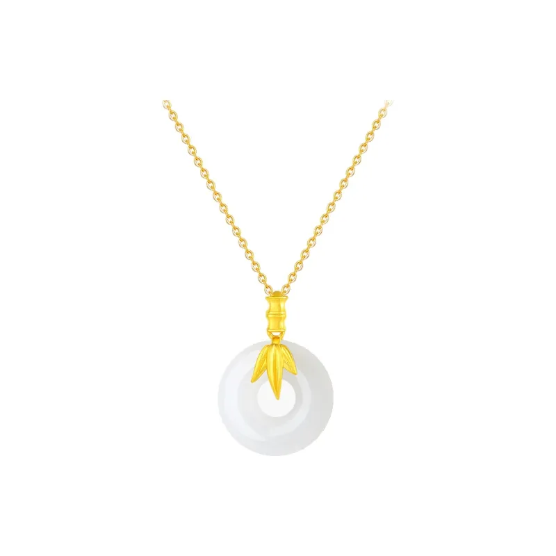 CHINA GOLD Pendant Includes Gold Plated S925 Sterling Silver Chain Pale Greenish White Jade Women's-0