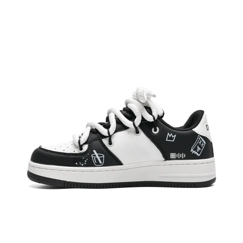 Circle Small Coverage Slip Resistant Waterproof Lightweight Low Top Skateboard Shoes Unisex White Black-12