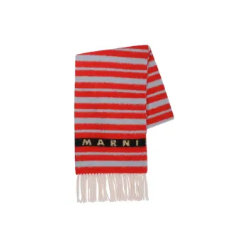 MARNI Striped Logo Intarsia Fringed Scarf