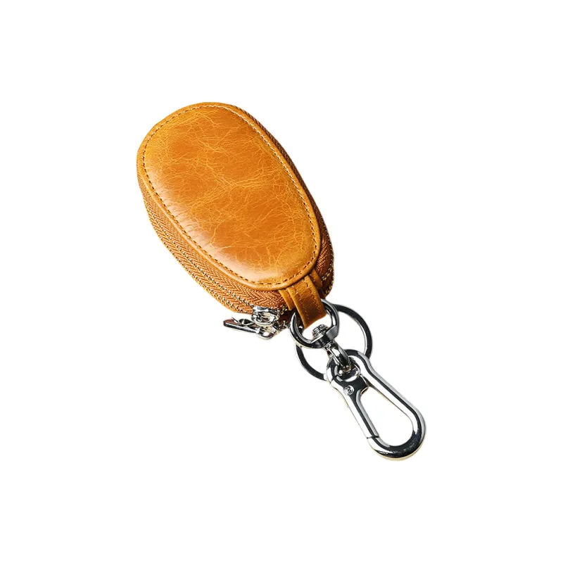 OUZIHUANG Cow Leather Key Pouch Storage Bag Regular Unisex Coffee/Light Brown/Burgundy-2