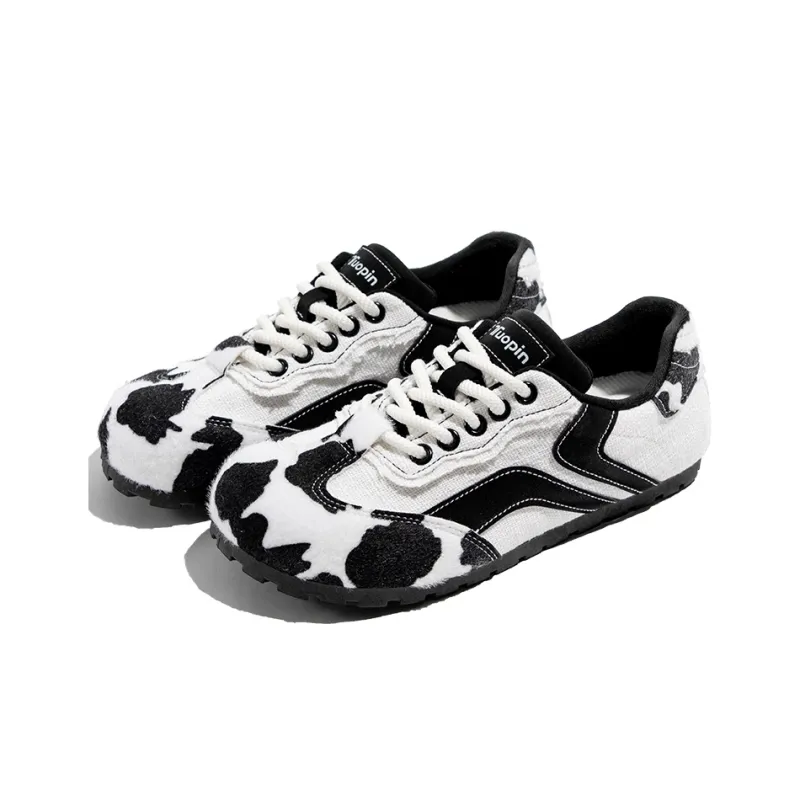 TUOPIN Zoo Series Crazy Zoo Slip Resistant Lightweight Support Low Top Skateboard Shoes Women's Cow/Leopard Print-3